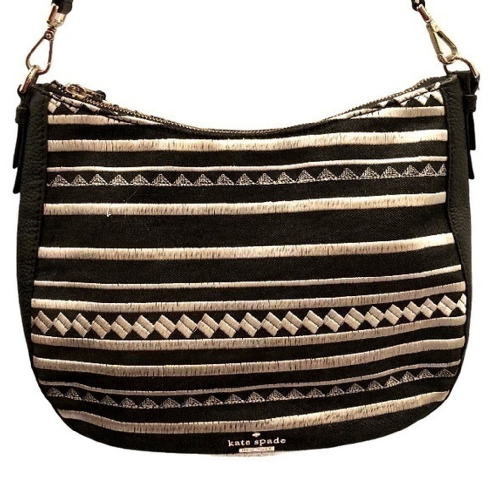 Kate Spade black denim & leather embroidered bag